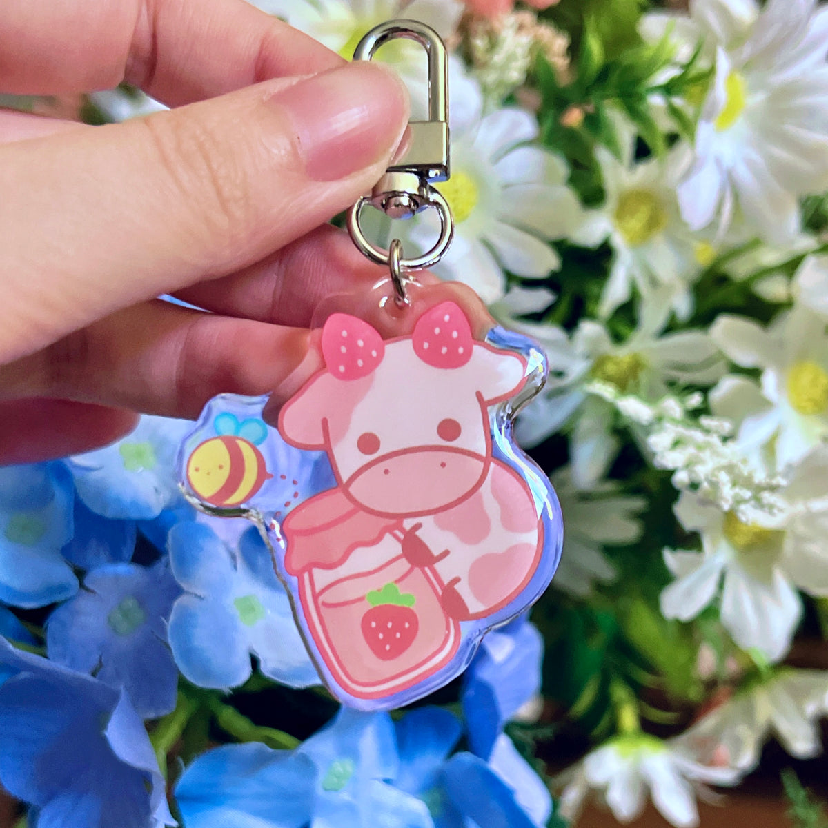 Strawberry Cow Acrylic Keychain 