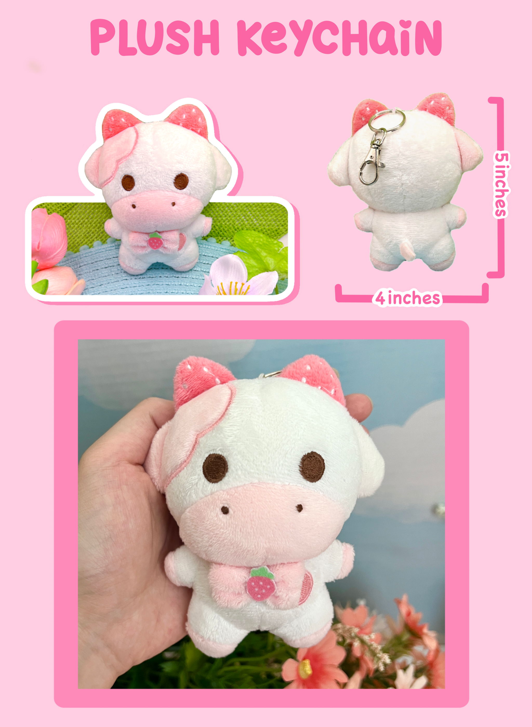 Strawberry Cow Plush Pendant Keychain – Berrycutestudio