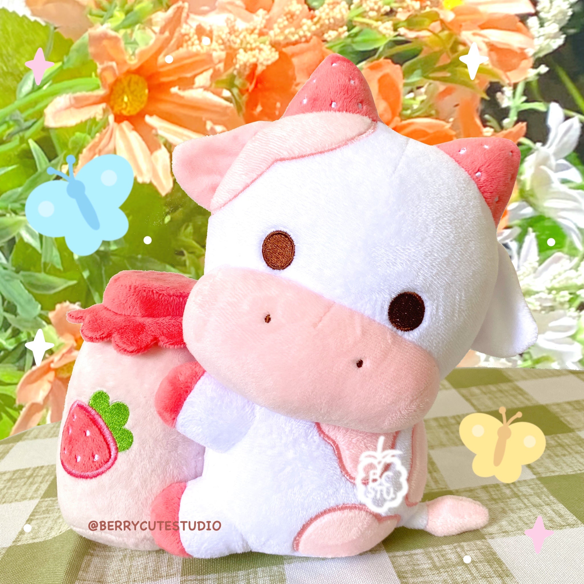 Strawberry Cow Print Light Pink Sticker for Sale by