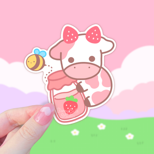 Strawberry Cow Sticker – Berrycutestudio